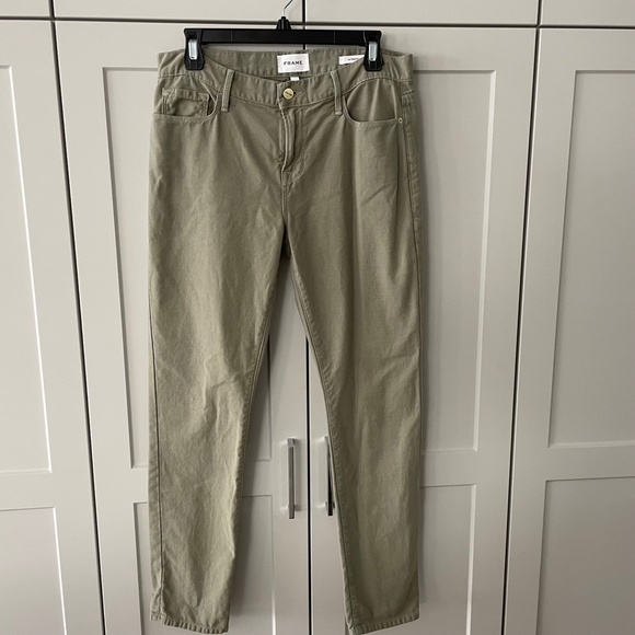 Frame Jeans Women’s 26 Le Garcon Ankle in 'Washed Military' Green - Picture 2 of 13